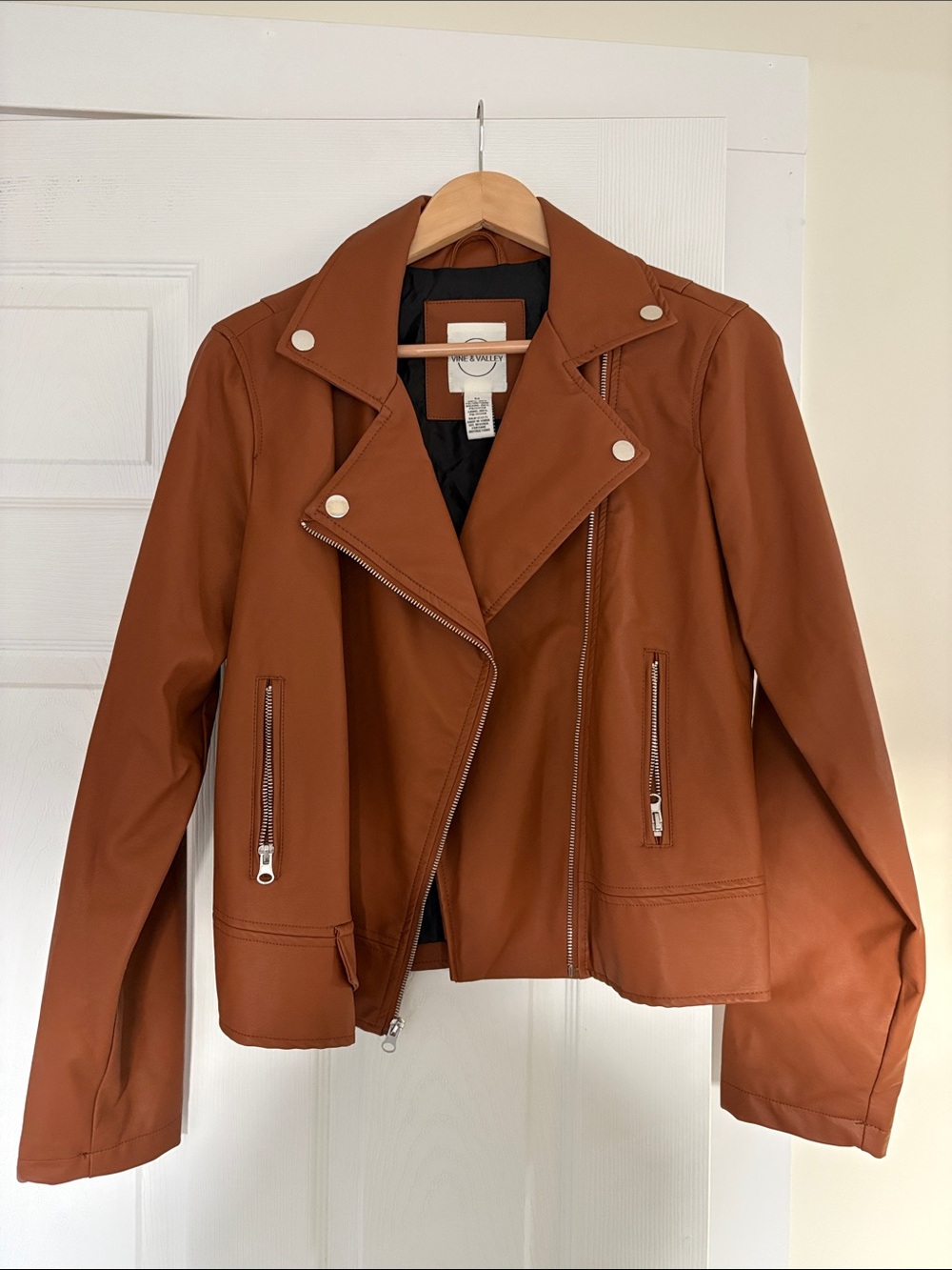 Vine & Valley Camel Brown Faux Leather Moto Jacket